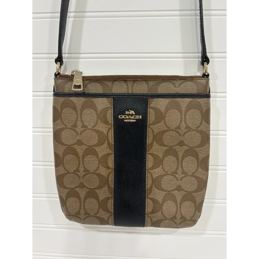 COACH Signature Crossbody Shoulder Bag F52856 Brown/Navy Blue No Bag Tag